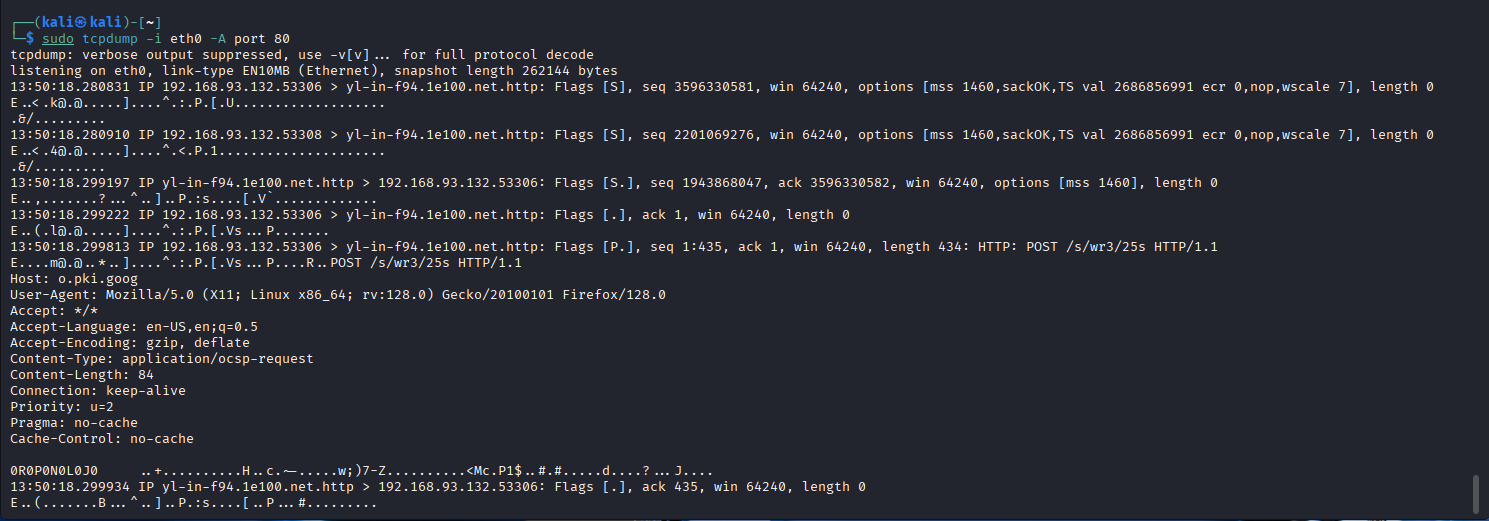 tcpdump capturing HTTP packets