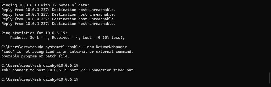 Terminal showing SSH connection failure