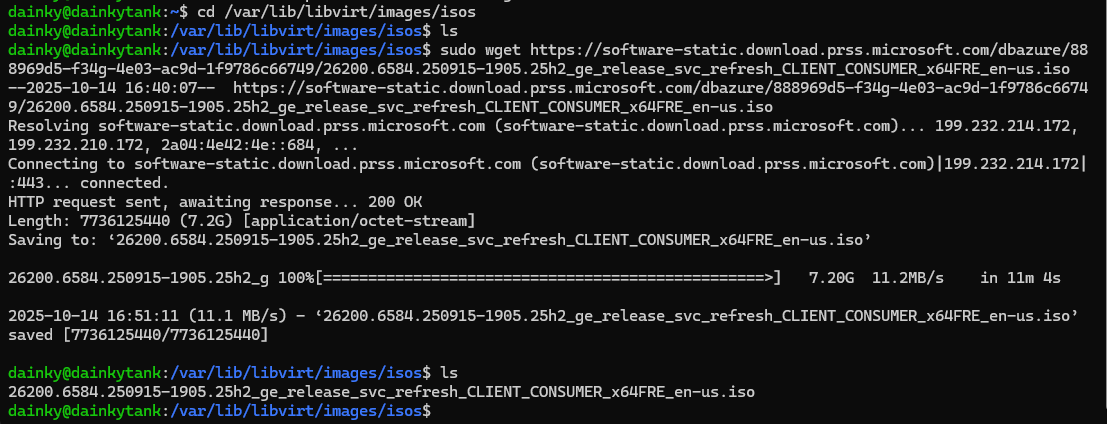 Terminal showing ISO download with wget